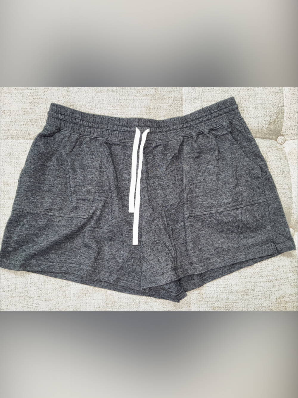 just be Dark Gray Athletic Lounge Shorts with White Drawstring